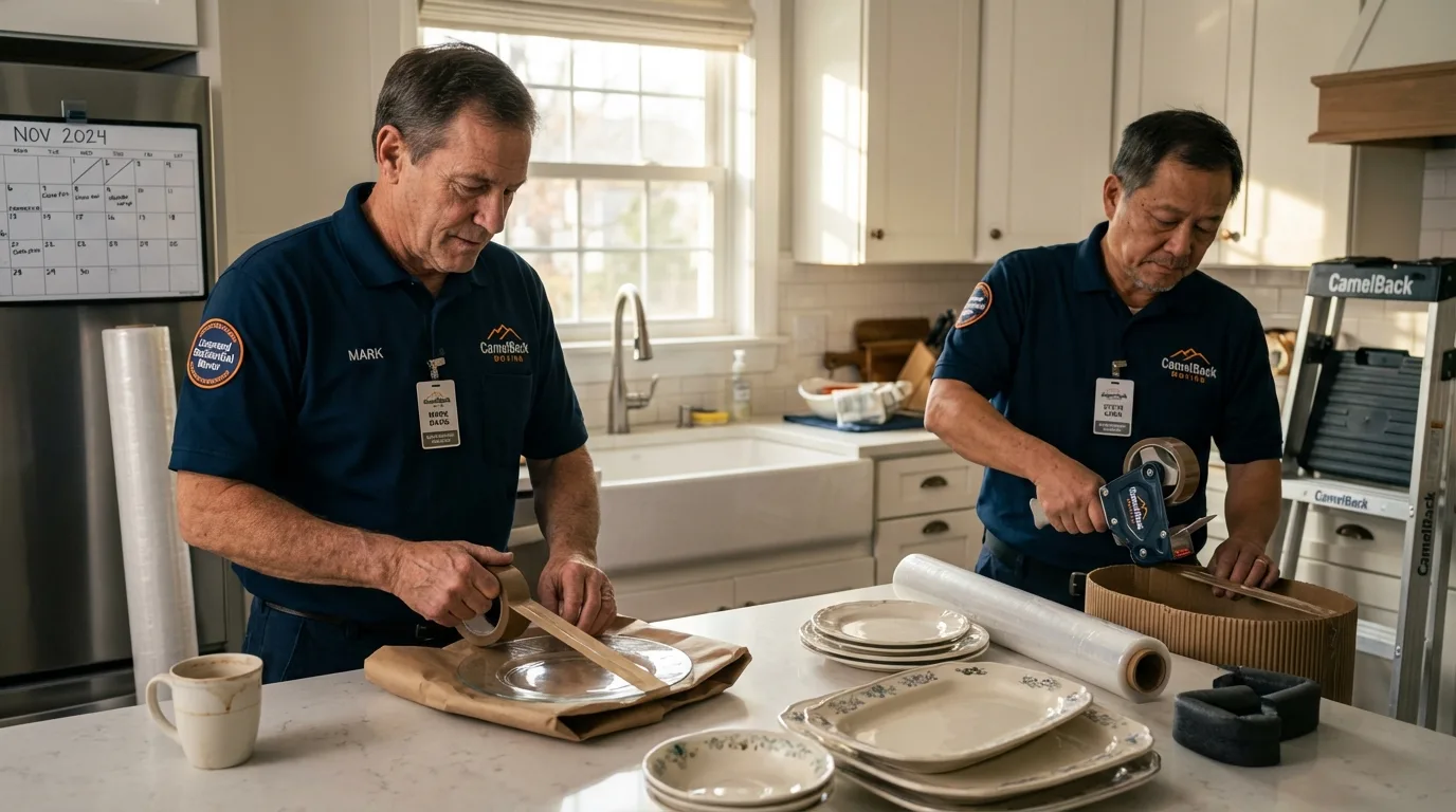 Professional crew packing kitchen dishware in Collinsville, IL